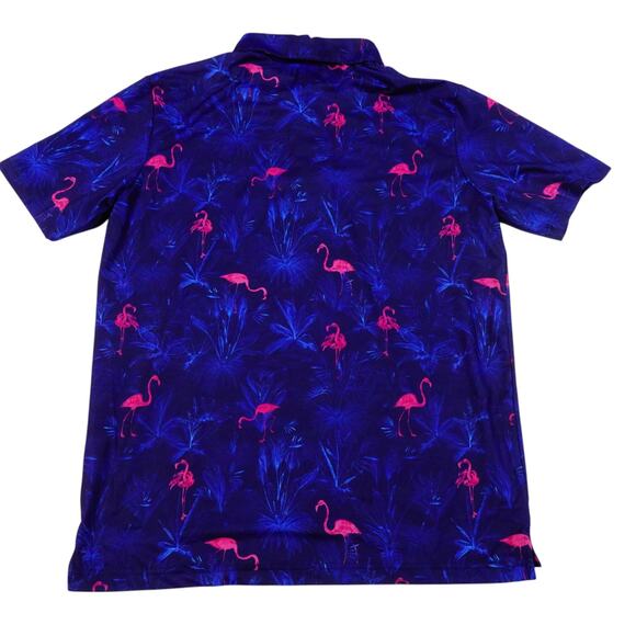 Scales Golf Polo Mens Blue Flamingo Palm Trees Tropical Bear Lakes Shirt Small - Picture 7 of 7